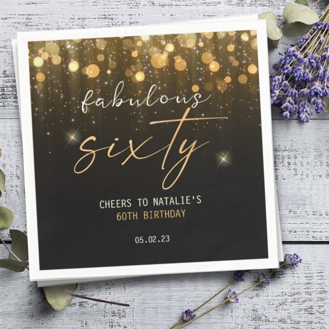 Servilleta De Papel Purpurina de oro negro Sparkle Glam 60 cumpleaños (Subido por el creador)