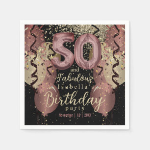 Servilleta De Papel Purpurina de oro negro y Rosa 50 cumpleaños