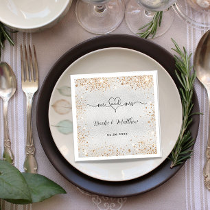 Servilleta De Papel Purpurina de oro plateado mr boda de corazón