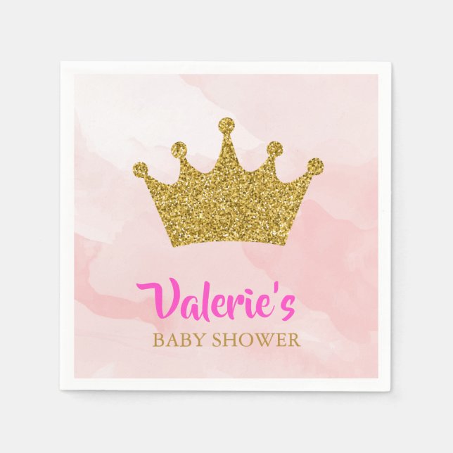 Servilleta De Papel Purpurina de oro Princesa Baby Shower (Anverso)