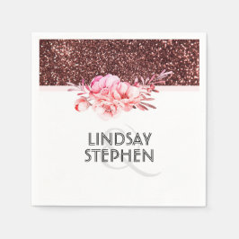 Servilleta De Papel Purpurina de oro Rosa Boda Vintage Floral