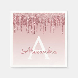 Servilleta De Papel Purpurina de oro rosa y espuma Monograma cumpleaño