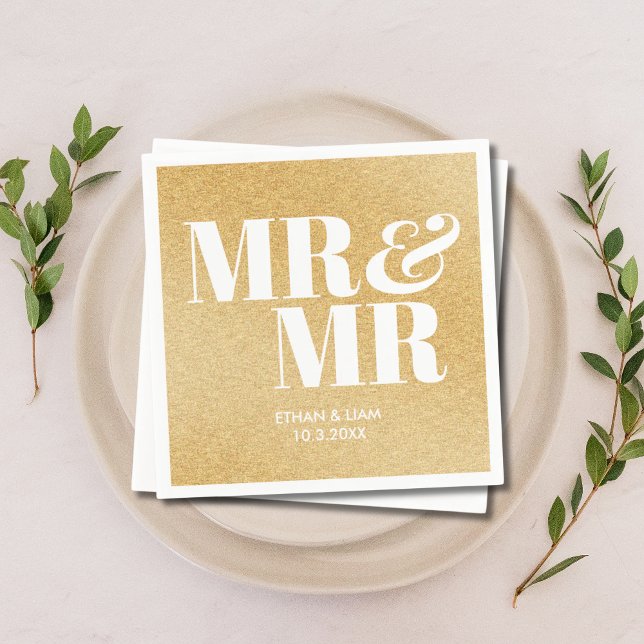 Servilleta De Papel Purpurina de Oro Sr. y Sr. Boda Personalizado Napk (Gold Glitter Mr & Mr Personalized Wedding Napkins
)