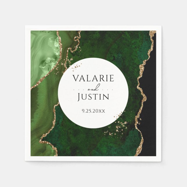 Servilleta De Papel Purpurina de oro verde Marble Bodas Napkins (Anverso)