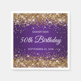 Servilleta De Papel Purpurina de oro y púrpura real 50 cumpleaños