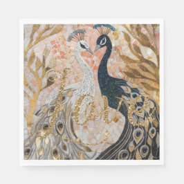 Servilleta De Papel Purpurina de Peacocks Gold Ama a Rosa de Rubor