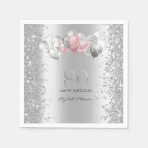 Servilleta De Papel Purpurina de plata Confetti Globos rosados 80
