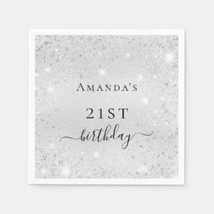 Servilleta De Papel Purpurina de plata de cumpleaños monograma de polv