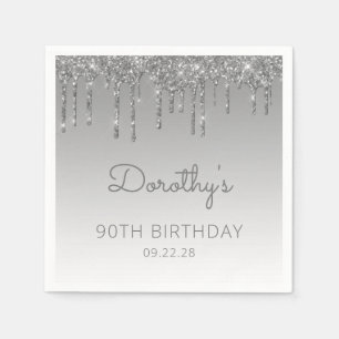 Servilleta De Papel Purpurina de Plata Drip 90th Birthday Party