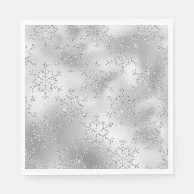 Servilleta De Papel Purpurina de plata Glitzy Snowflakes (Anverso)