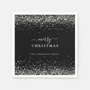 Servilleta De Papel Purpurina de plata nombre Black Merry Christmas
