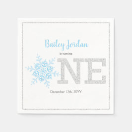Servilleta De Papel Purpurina de Snowflake Blue & Silver primer cumple
