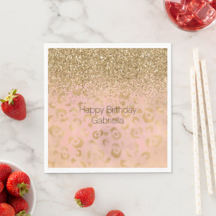 Servilleta De Papel Purpurina del Leopardo de oro Girly Peach