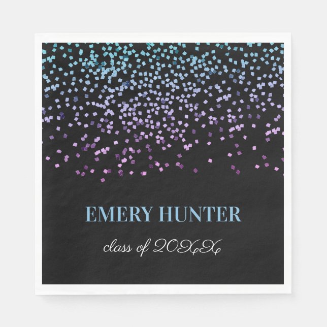 Servilleta De Papel Purpurina disperso azul y púrpura (Anverso)