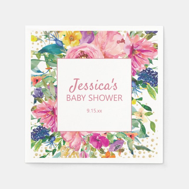 Servilleta De Papel Purpurina dorado amarillo rosa azul Baby Shower bl (Anverso)