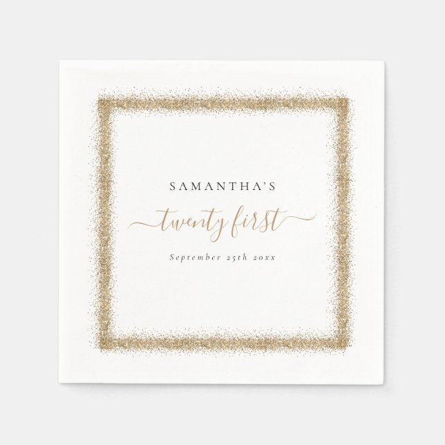 Servilleta De Papel Purpurina dorado Nombre de marco Fecha 21ª Fiesta (Anverso)
