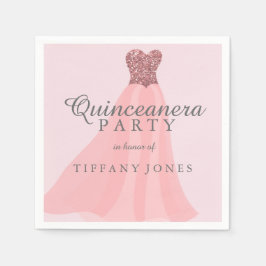 Servilleta De Papel Purpurina Esparkling Rosa Gown Quinceanera Fiesta