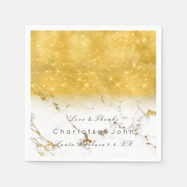 Servilleta De Papel Purpurina espumoso de oro Marble White Bridal Giro (Anverso)