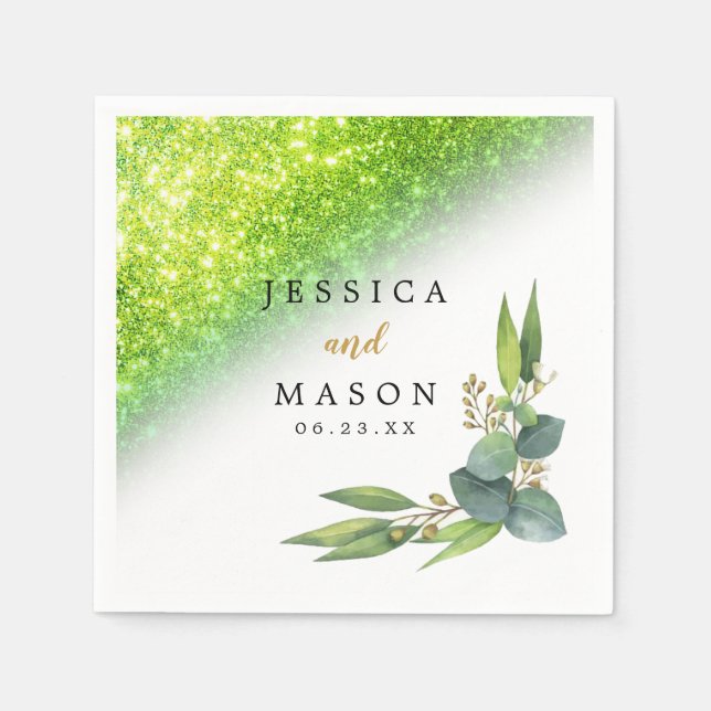 Servilleta De Papel Purpurina espumoso Eucalyptus Boda Cocktail Napkin (Anverso)