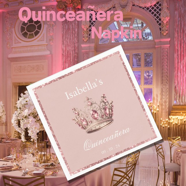 Servilleta De Papel Purpurina floral rosa Rubor Tiara Crown Quinceañer (Subido por el creador)