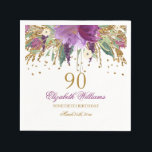 Servilleta De Papel Purpurina floral Sparkling Amethyst 90th Birthday<br><div class="desc">Colección de cumpleaños coincidente en la tienda Little Bayleigh!</div>