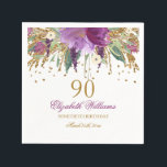 Servilleta De Papel Purpurina floral Sparkling Amethyst 90th Birthday<br><div class="desc">Colección de cumpleaños coincidente en la tienda Little Bayleigh!</div>