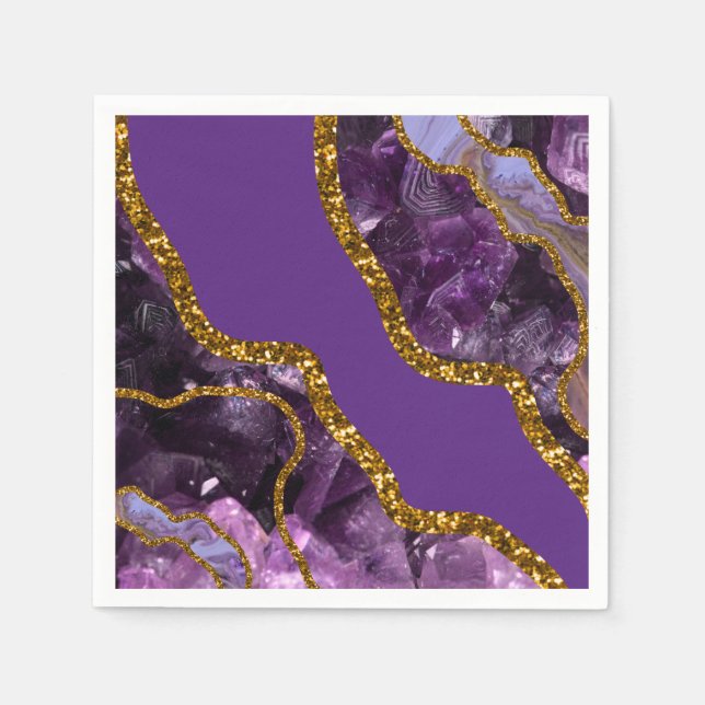 Servilleta De Papel Purpurina Geode de Agate Purple & Gold (Anverso)