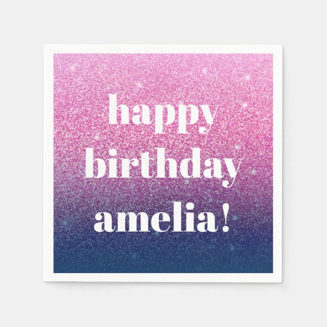 Servilleta De Papel Purpurina Girly Sparkly Purple Birthday Custom Nam (Anverso)