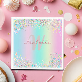 Servilleta De Papel Purpurina Holográfico de Unicorn