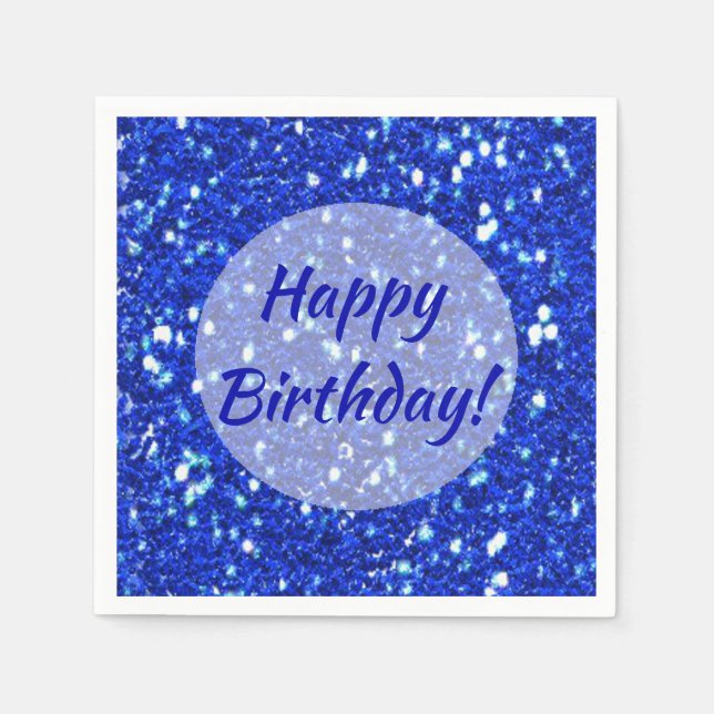 Servilleta De Papel Purpurina Look Sparkly Royal Blue Happy Birday (Anverso)