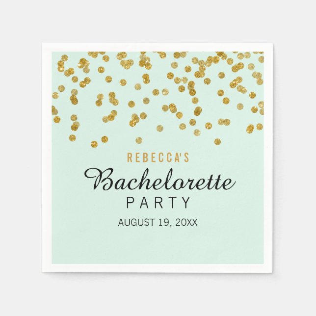 Servilleta De Papel Purpurina Mint Gold Confeti Bachelorette Napkins (Anverso)