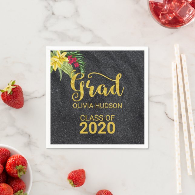 Servilleta De Papel Purpurina Negro E Hibiscus (In situ)