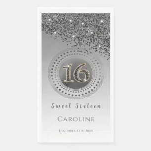 Servilleta De Papel Purpurina negro y dulce plateado 16 monogramado
