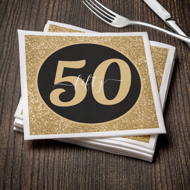 Servilleta De Papel Purpurina Negro y Oro 50 Cincuenta Años 50 Años Cu (Subido por el creador)