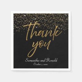 Servilleta De Papel Purpurina Negro y Oro Gracias Boda