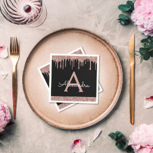 Servilleta De Papel Purpurina Oro Rosa Rosa Rosa Negro Monograma Cumpl