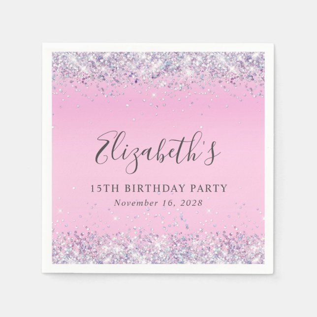Servilleta De Papel Purpurina Pink 15th Birthday Party Napkins (Anverso)