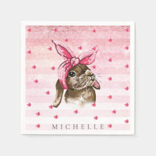 Servilleta De Papel Purpurina pintado a mano de conejito personalizado