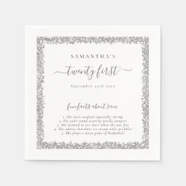 Servilleta De Papel Purpurina Plata Fun Facts Nombre Fecha 21er Fiesta