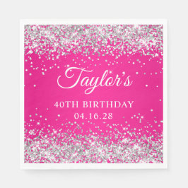 Servilleta De Papel Purpurina Plata Rosa Caliente 40 cumpleaños