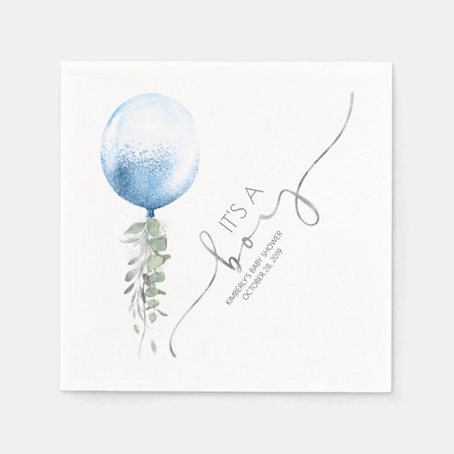 Servilleta De Papel Purpurina plateado Balloon Garland Elegant Baby Sh (Anverso)