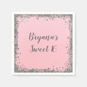 Servilleta De Papel Purpurina plateado Glam Edge Sweet 16 Personalizad