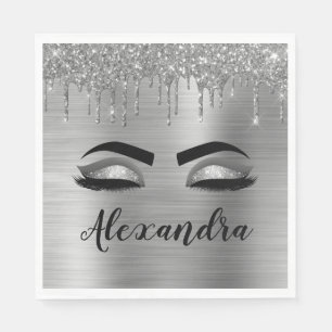 Servilleta De Papel Purpurina plateado Sparkle Eyelashes Monograma Nom