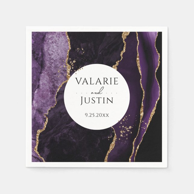 Servilleta De Papel Purpurina Purple Gold Boda de mármol (Anverso)