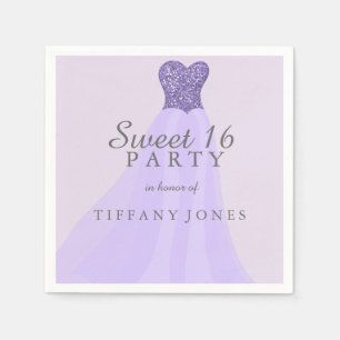 Servilleta De Papel Purpurina Purple Sparkling Gown Sweet 16 Fiesta