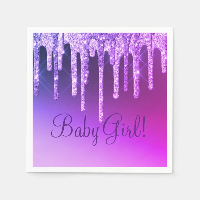 Servilleta De Papel Purpurina púrpura Bling Chica Nombre Esparkle Glam (Anverso)