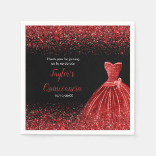 Servilleta De Papel Purpurina Quinceanera Bright Red Faux