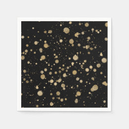 Servilleta De Papel Purpurina Resumen Paint Splatter Dots Gold Black