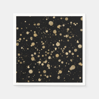 Servilleta De Papel Purpurina Resumen Paint Splatter Dots Gold Black