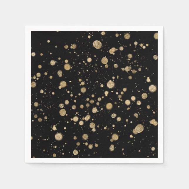 Servilleta De Papel Purpurina Resumen Paint Splatter Dots Gold Black (Anverso)